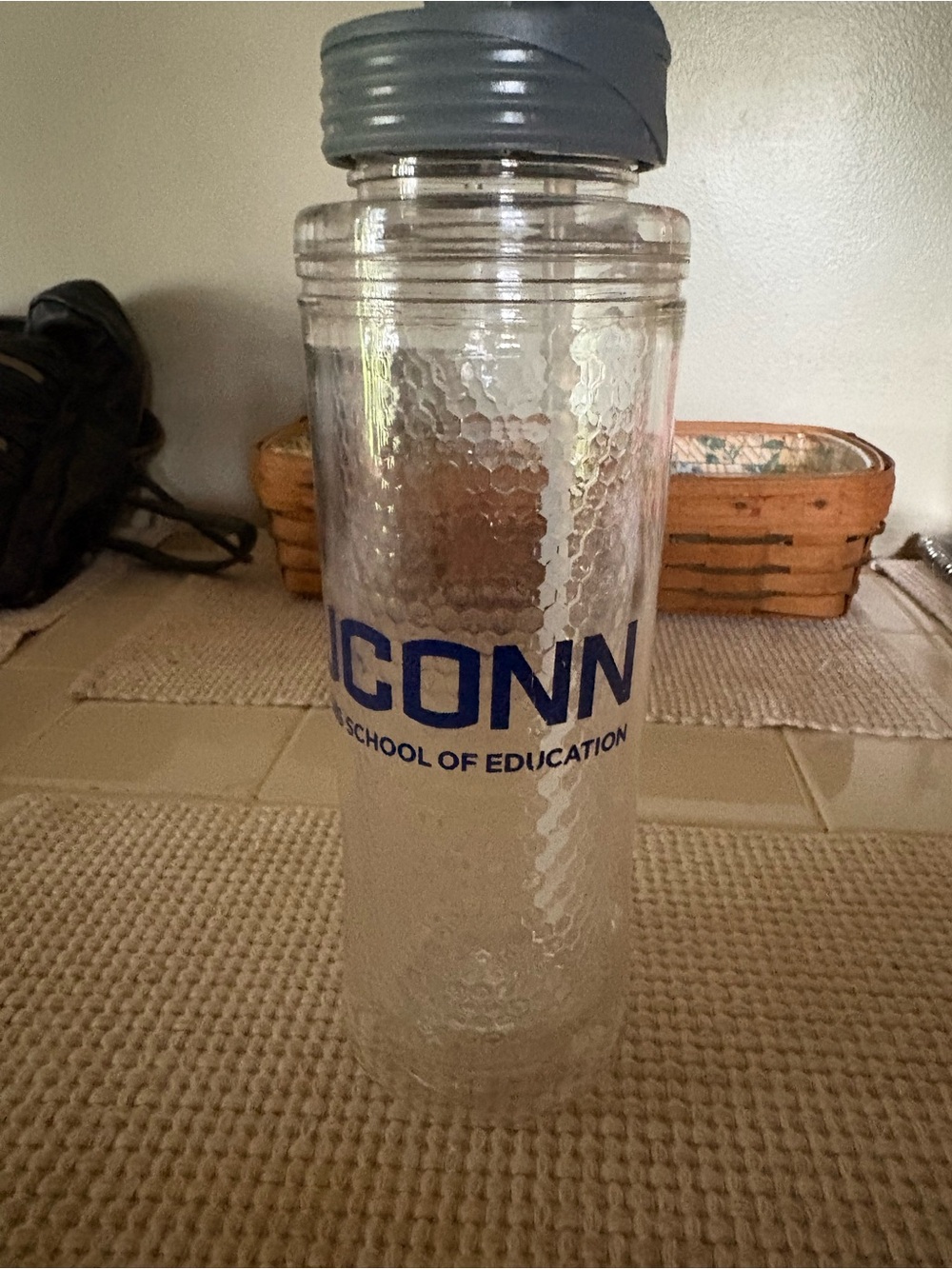 UConn School of Education Clear Water Bottle with Blue Logo